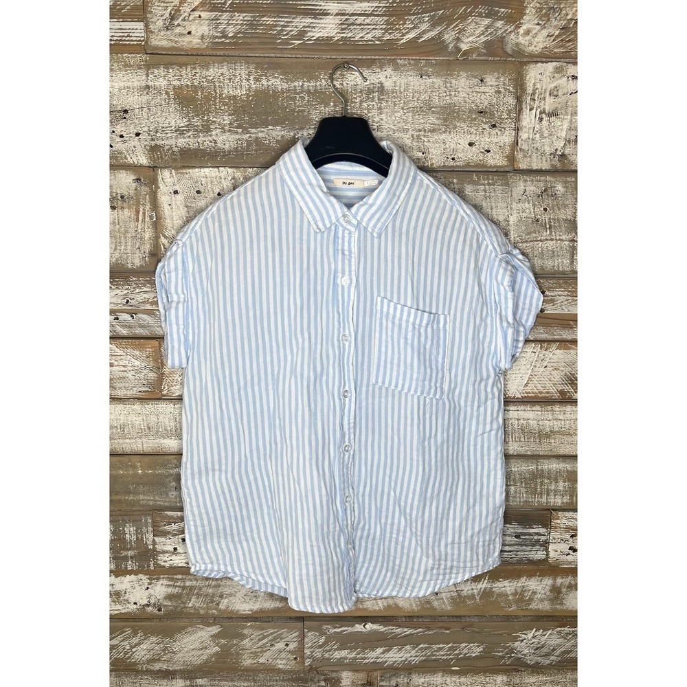 Mi Ami womens short sleeved‎ striped blue/white top S